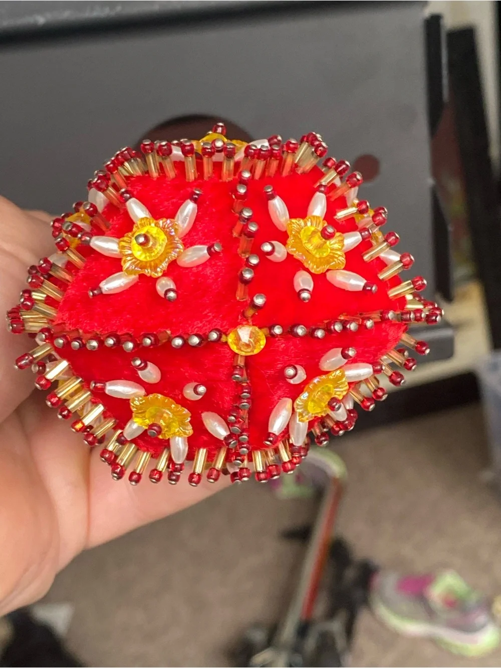 Vintage Satin Handmade Push Pin Beaded/Sequin Christmas Ornament